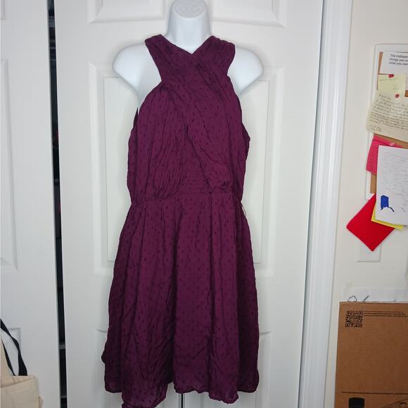 LOFT Burgundy Crossover Halter Dress NWT Sz 8 - Picture 2 of 10
